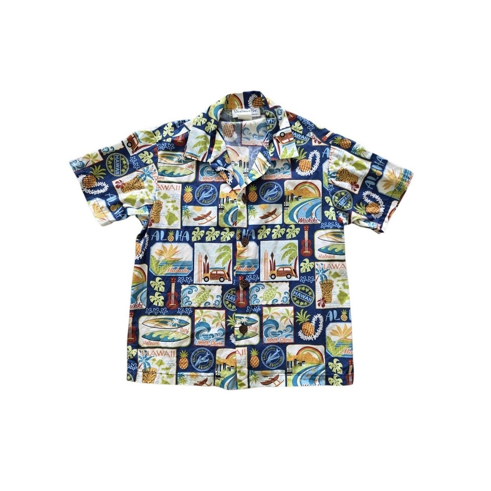 Vintage‎ Bishop St. Hawaiian Boys Aloha Shirt Sz 7 Tropical Island Surf Cotton